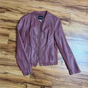 Express Women's Burgundy Faux Leather Moto Jacket